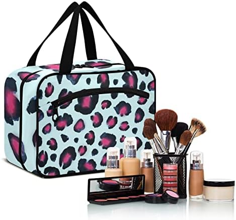 Bolsa de higiene pessoal de padrão de leopardo para mulheres organizador de bolsa de maquiagem de viagem com sacos de cosméticos pendurados para pendurar saco de higiene pessoal para homens Men.