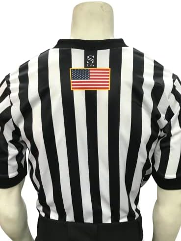 Smitty | I200-GFBK | IAABO Basketball Arlegee Shirt Gold Flag | Feito nos EUA | Uniforme oficial aprovado pela escola | Preto branco