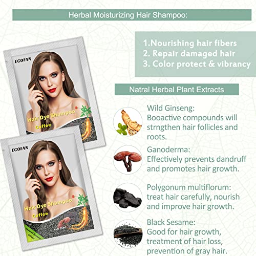 10 PCS Coffee Hair Dye Shampoo 3 em 1 Shampoo de cor de cabelo natural, tintura de cabelo semi -permanente instantânea