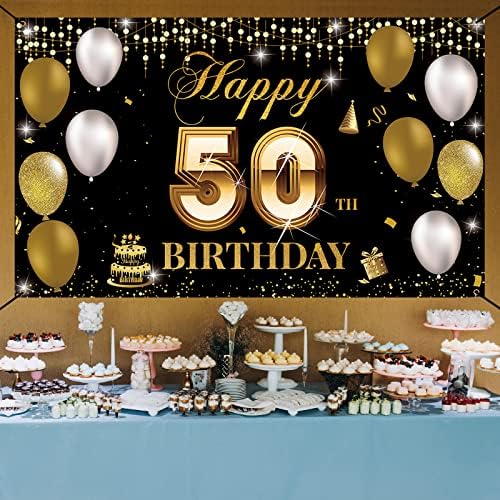Htdzzi 50th Birthday Banner Banddrop, Feliz 50º aniversário decoração de homens, homens de 50 anos, pátio de festas de aniversário,