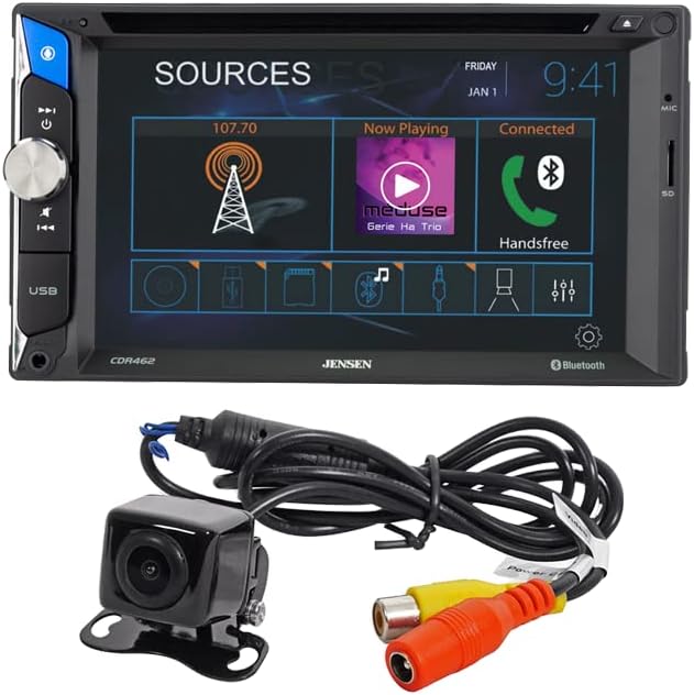 Jensen CDR462 6,2 polegadas LED Multimedia Touch Screen Double Din Car estéreo e câmera de backup de Jensen Bucam100J