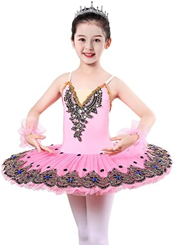ZX Girls Camisole Skirted Leotard Ballet Dress Sparkle Lace Swan Lake Tutu Ballerina Trajes para a competição 4-13y