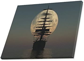 Night Moon Pirate Sailing Ship Canvas Print Wall Art - Decoração de decoração de casa quarto de corredor e decorações da sala de estar Arte da parede da lona moderna - Pronto para pendurar - tamanho 20 x16