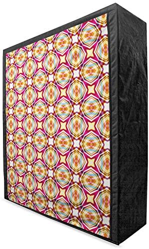 Guarda de tecido portátil abstrato de Ambesonne, ornamento moderno retrô com cores vibrantes de cores listradas, organizador de roupas e armário de armazenamento com prateleiras, 59 , multicolor