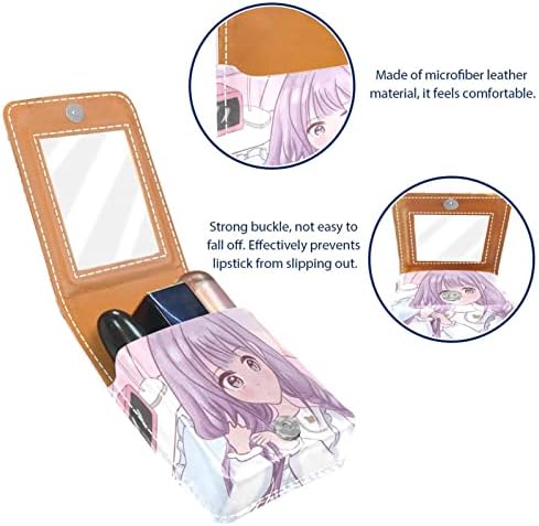 Caixa de batom de Oryuekan, bolsa de maquiagem portátil fofa bolsa cosmética, organizador de maquiagem do suporte do batom, cartoon de cabelo roxo de menina adorável