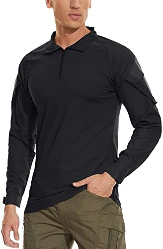 Eklentsson camisa masculina tática 1/4 zip de manga comprida com bolsos