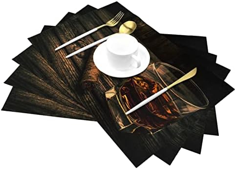 Carrdkdk Cigar & Whisky Print Placemats Conjunto de 6 4 1, tapetes espessados ​​e não deslizantes isolados e não deslizamentos