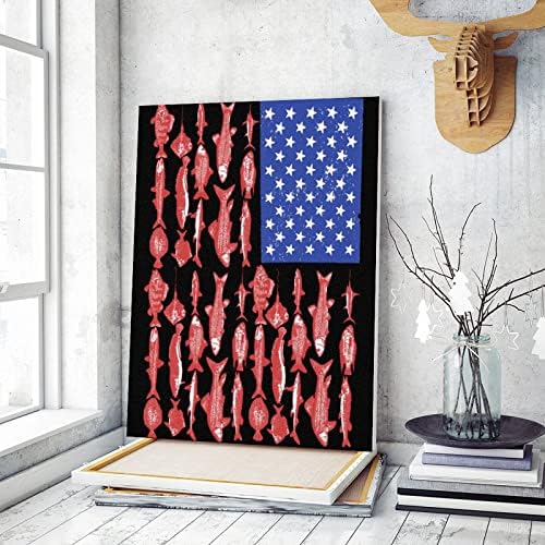 American Flag Fishing Paint by Numbers Kits Canvas Diy Acrílico Pintura a óleo para decoração de parede em casa 12x16 polegadas