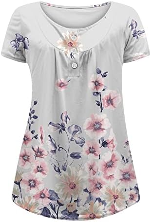Túnica de túnica de túnica floral de túnica feminina Camisa de manga curta casual Casual Camiseta Camiseta
