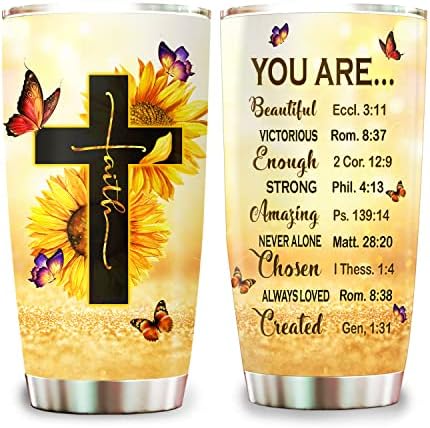 Kingdom09 Faith Tumbler Jesus Tumbler Você é Tumbler Girassol Butterfly Cross Christian Gifts For Women 20oz Aço inoxidável