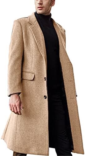 Somthron Men's Casual Trench Coat Slim Fit Ached Collar Jacket Long Overcoat Overcoat Basted Pea Coat Wih Bolsões
