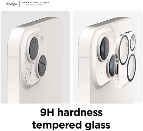 ELAGO 2 PCS Protetor de lente de vidro+ câmera temperado Compatível com iPhone 14 e iPhone 14 Plus-9H Superfície dureza, impressão