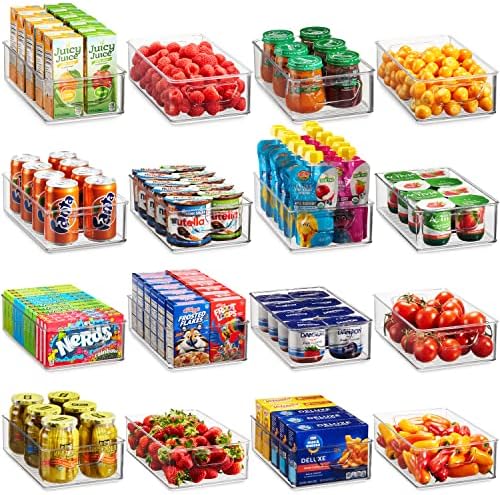 Conjunto de 16 caixas organizadoras de geladeira - organização de despensa plástica e cestas de armazenamento - organizadores
