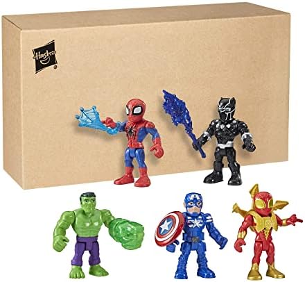 Marvel Super Hero Adventures Ação de 5 polegadas Figura 5-pacote Inclui Capitão América, Homem-Aranha, 5 Acessórios, Black