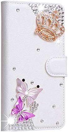 Estojo de stenes iphone xs - elegante - 3D Made Bling Bling Crystal Butterfly Mermaid carteira Magnética Coloque slots Dobra Stand Cover de couro para iPhone X/iPhone XS - Azul claro