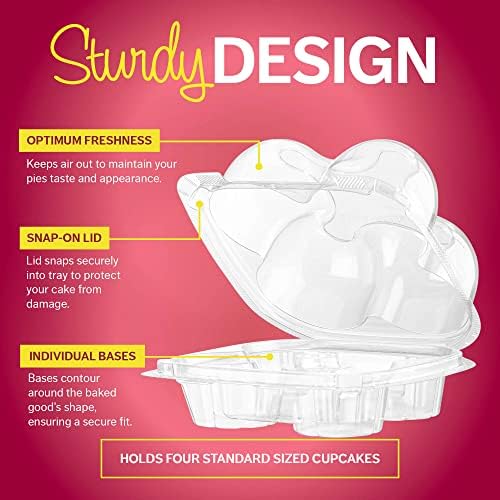 Caixas de recipientes de cupcake de plástico | 4 compartimento - 50 pacote | Suporte de cupcakes de cúpula alta descartável