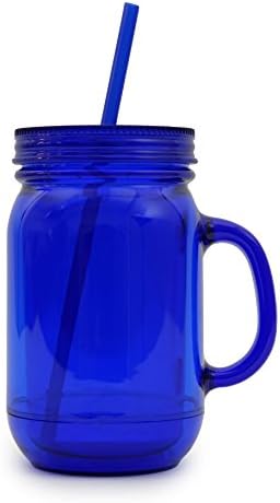 Nufazes Blue Mason Jar 20 oz Copo de acrílico dobrado com palha