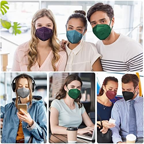 KN95 máscaras faciais para adultos, 60 pacote de máscara KN95 colorida de 5 camadas individualmente para homens, respirável