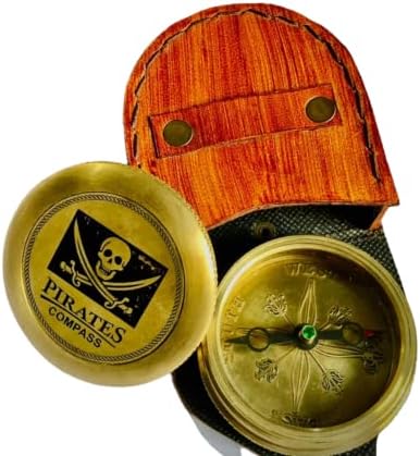 Piratas antigos Compass com estojo de couro, trekking, caminhada, bússola de acampamento viajante, presentes de graduação