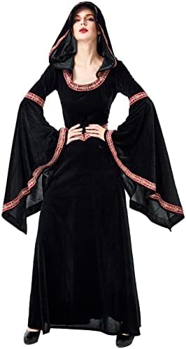 Trajes engraçados de Halloween para mulheres com capuz Cape Velvet Cetin Fit Halloween Party Robe Medieval Witch Cosplay