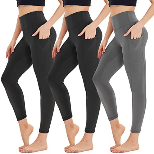 Highdays 3 Pacote Leggings para mulheres com bolsos - Treino de cintura alta Capri Executando calças de ioga