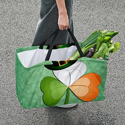 Bolsas de supermercado reutilizáveis, chapéu e dia de S.Patrick, bolsa de compras de reciclagem leve com alça para mantimentos