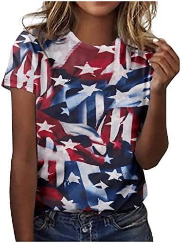 AMikadom feminino Tees Independência Bandeira do dia de girassol Blouses Graphic Bloups T camisetas de manga curta Camas
