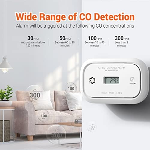 Jemay Carbon Monoxide Detector Alarm, detector de CO com tela Digital LCD, detectores de monóxido de carbono substituíveis