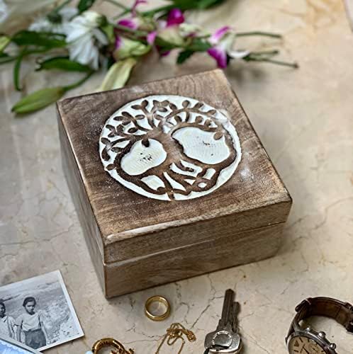 Madeira árvore decorativa da vida de jóias de jóias de madeira Organizador de joias de joias de caixa
