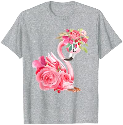 T-shirt fofa rosa de sonho de sonho, bebê flamingo com flores
