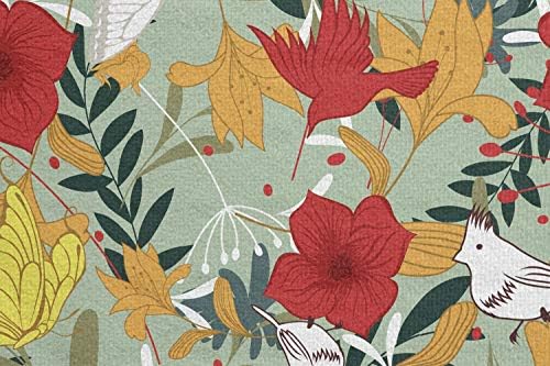 Toalha de tapete de ioga tropical de Ambesonne, flor de floresta de hibiscus com pássaros e borboletas ramos fragrâncias