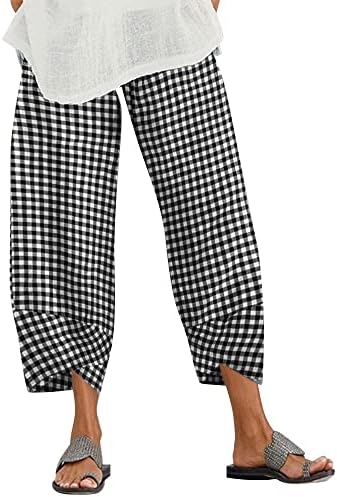 Calças Capri Mtsdjskf Womens Capri, calça de linho de linho de cintura alta da perna reta com bolsos calças de lounge
