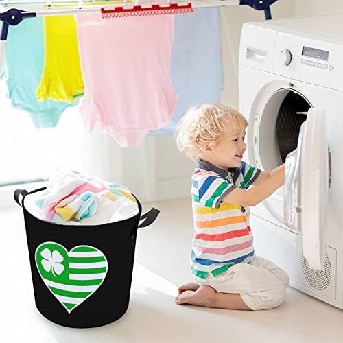 American Flag Clover Coração de lavanderia de roupa colapsível Alto cesto com alças Bolsa de armazenamento