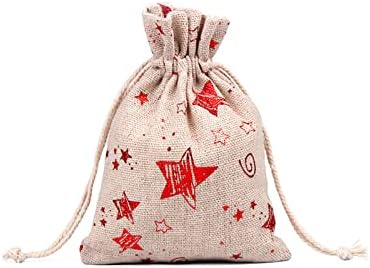 Guolarizi Linho de linho de linho Snowflake Gift Cotton Saco de bolsa de empurramento Pocket Christmas Christmas Grãos de armazenamento de lona extra grande