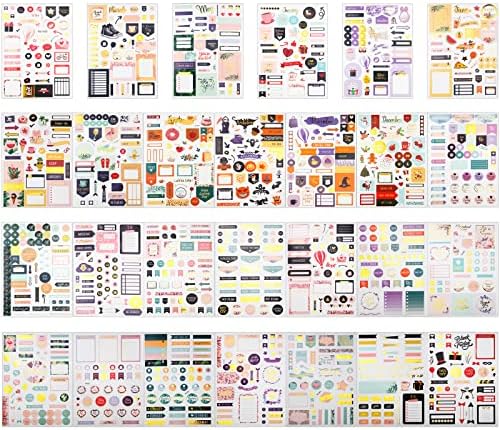 Adesivos de planejador mensal elegantes, 27 folhas de 1230 PCs Stickers e acessórios Happy Planner para periódicos, calendários,