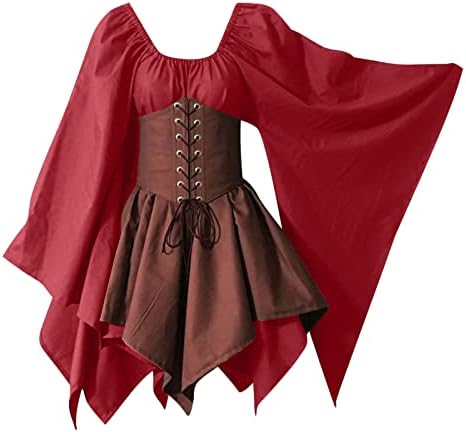 Ruziyoog feminino feminino Renascença Dressão Vestido de Halloween Vintage Batwing Sleeve Gothic Victorian vestidos com espartilho