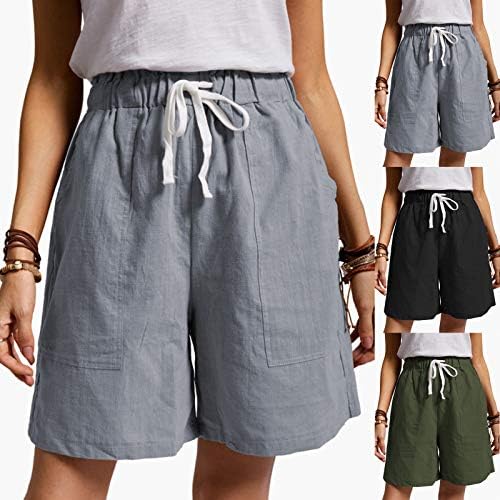 Shorts bermudas de linho de jaren para mulheres cordas soltas encaixe na cintura elástica boho impressão shorts confortáveis