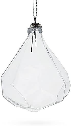 Ornamento de vidro transparente em forma de diamante 3,6 polegadas