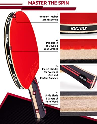 IDORAZ Professional Tenis Tennis Paddles Conjunto de 2 com caixa de raquete de transporte e bolas de pingue -pongue de 6pack Orange