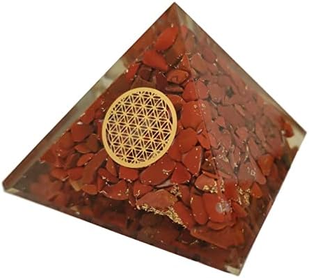 Sharvgun Red Jasper Orgonita Pirâmide 65-70 mm Pirâmide Orgone Cristal de Cura para Proteção de Eneridade Negativa Com 4 Lápis de Pedra Rougada Clarosa