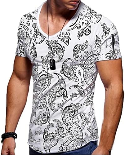 Camiseta de paisley atlética de mech-engneto, mangas curtas camisa fitness de fitness, camisetas slim fit bandana