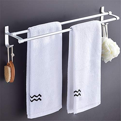 N / C Rack de toalha dupla, toalha de parede de alumínio espacial, prateleira, prateleira, gancho, adequado para quarto, banheiro, prata