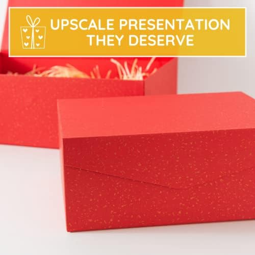 Caixas de presente magnéticas de Soul & Lane Red and Gold para presentes: caixas de presente empilháveis ​​com tampas, caixas de Natal retângulo, recipientes de presentes de dama de honra, Caixas de lembrança de nidificação decorativa