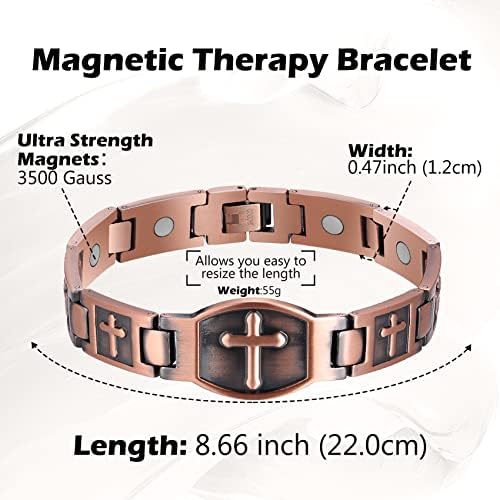 Pulseira de cobre magnética sólida Jecanori para homens, pulseiras magnéticas de cobre cruzadas com remoção de ferramentas e caixa