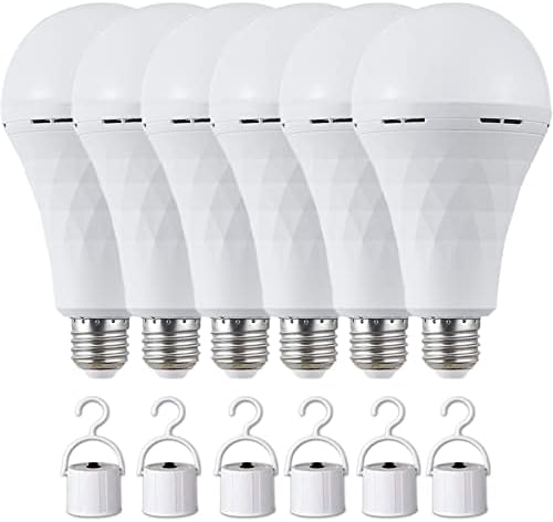 Lâmpada de emergência LED com interruptor de gancho 9W Bulbo recarregável lâmpada de emergência inteligente para restaurantes de falta de energia, quartos de hóspedes, acampamento, caminhada, luz do dia branca