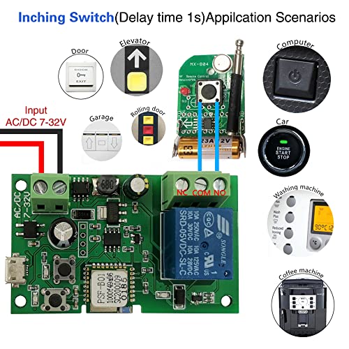 Jane Eyre Wi-Fi Module Momentário/Auto-Latching Switch Switch para controle de acesso, controle de porta de garagem DIY, controle