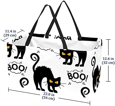 Lorvies Reutilable Grocery Bags Caskes Basket, Halloween Cat Boo Bolsas de utilidade dobráveis ​​com alça longa com alça