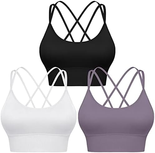 Uratot 3 pacote de pacote feminino feminino back sport bras suport suporta tira acolchoada strappy croft bras cups removíveis yoga