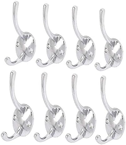 X-Dree 8pcs Silver Tone de zinco Liga de zinco Mount Roupas de lenço Toalha de toalha Gancho duplo gancho (liga de zinco de 8pcs Silver Zinc Montaje en Pared Ropa Bufanda Toalla Doble Gancho Suspensión