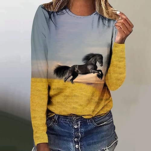 Oplxuo Horse Print Sweatshirt for Women Fashion 3D Impressão Graphic Cirt